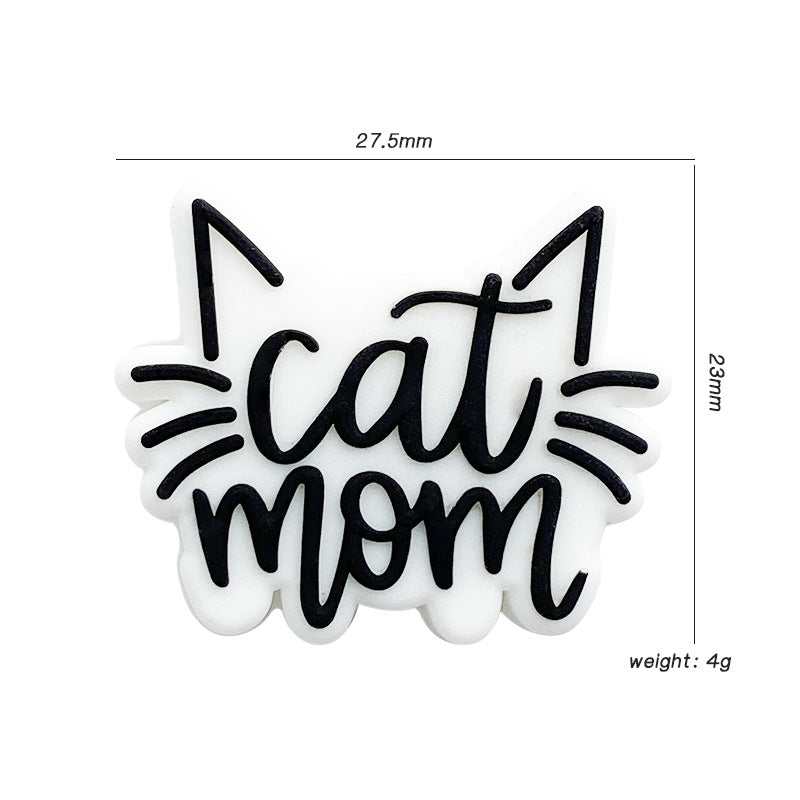 Silicone Focal Beads Cat Mother Bold Lettering Whiskers 10pcs