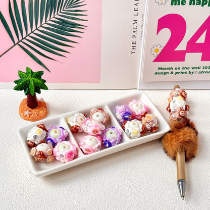 Hand Painted Floral Labub Acrylic Beads 16mm 10pcs 3