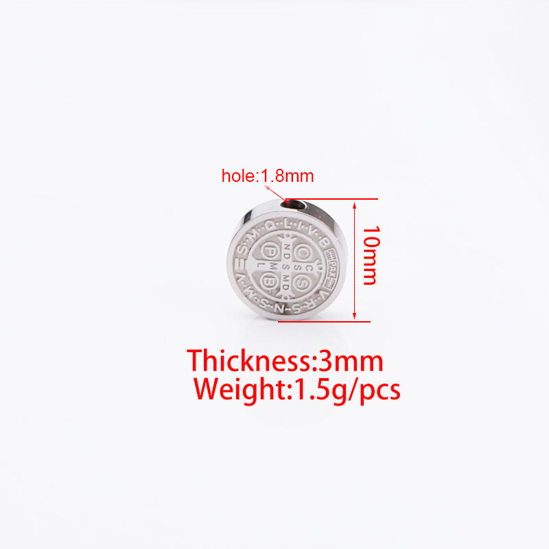 Stainless Steel Flat Metal Beads 10mm Color Retaining Jesus Portrait 10pcs 3