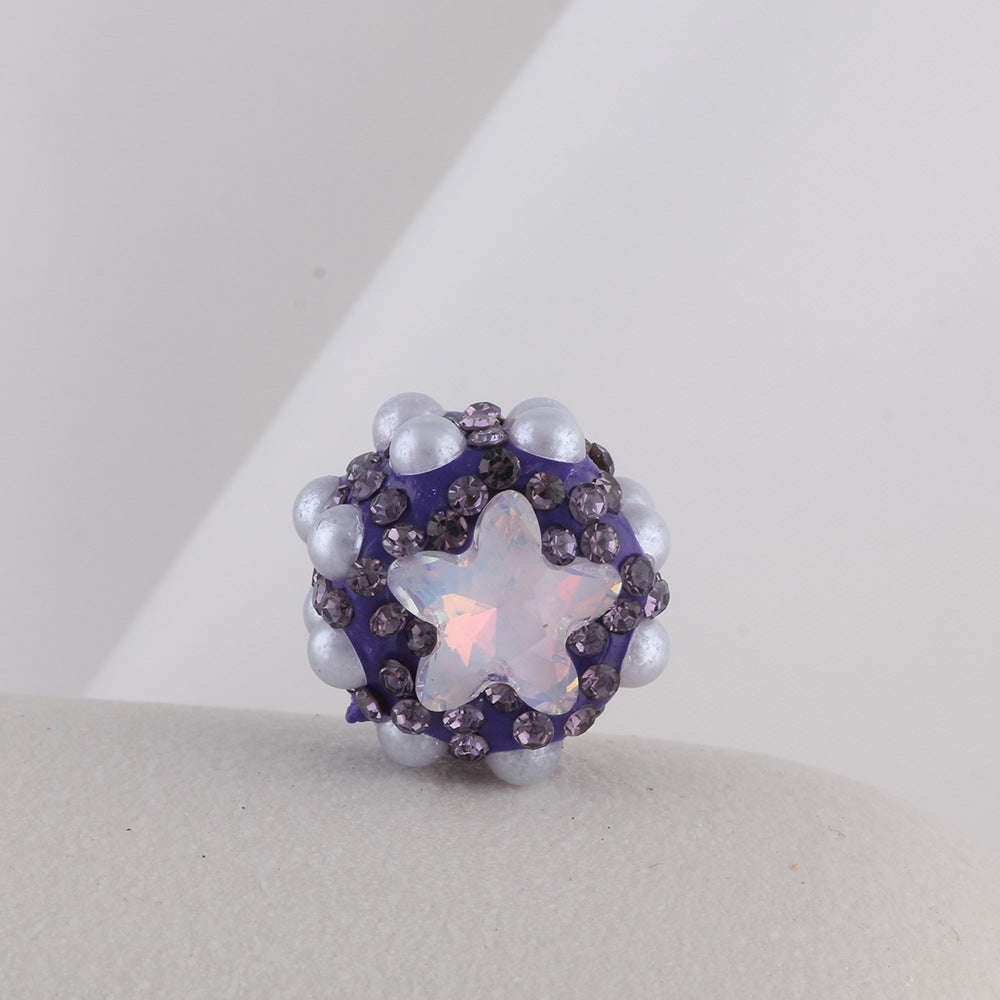 Embellished Star Clay Beads 18mm Pearl Rhinestone Bubblegum 10pcs 11