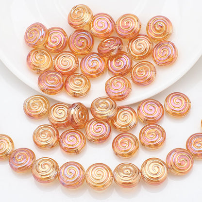 Electroplated Flat Spiral Glass Beads 12mm Metallic Iridescent 30pcs 19
