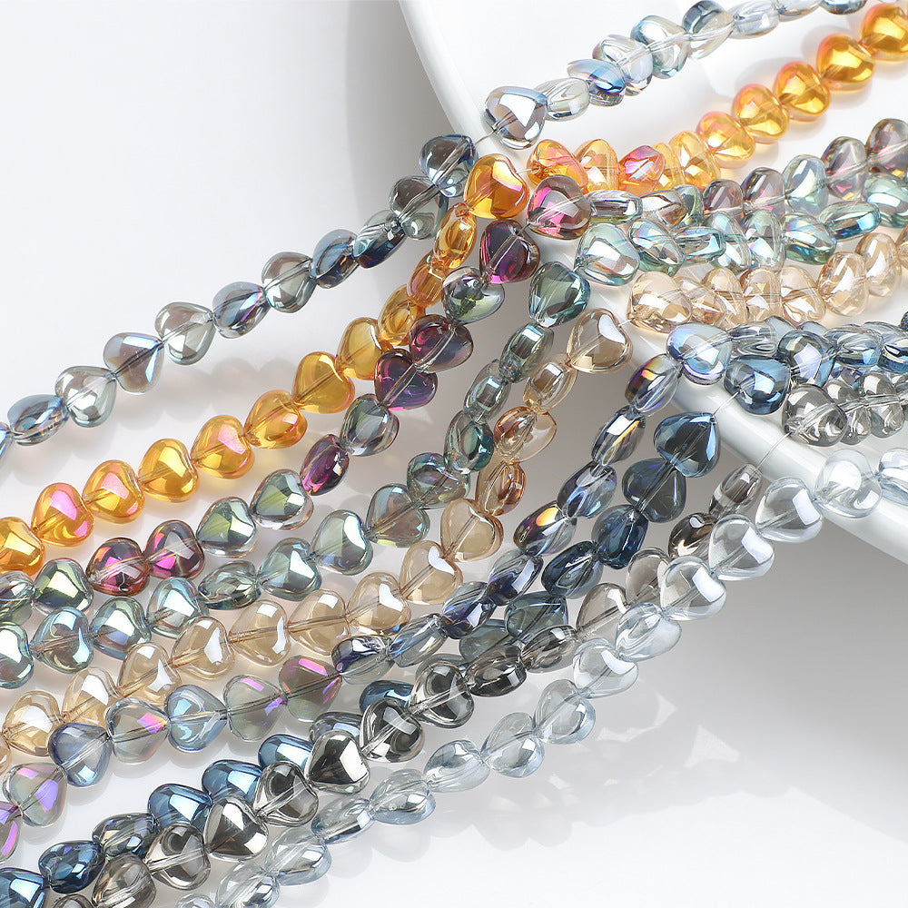 Electroplated Heart Glass Beads 8mm Transparent Mixed Colors 50pcs