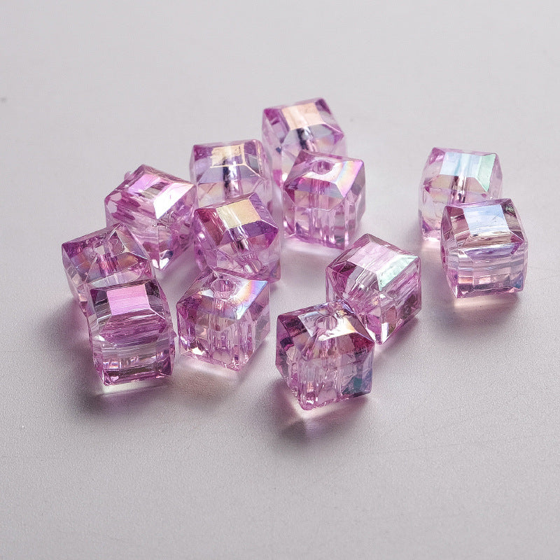 Transparent Faceted Square Acrylic Beads 8mm Plating Pastel Glow 500pcs 6