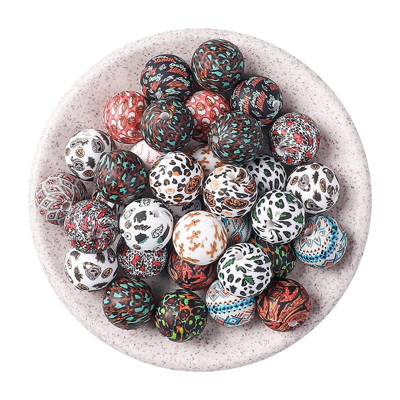 15mm Silicone Beads Rhombus Printed Design 50pcs 8