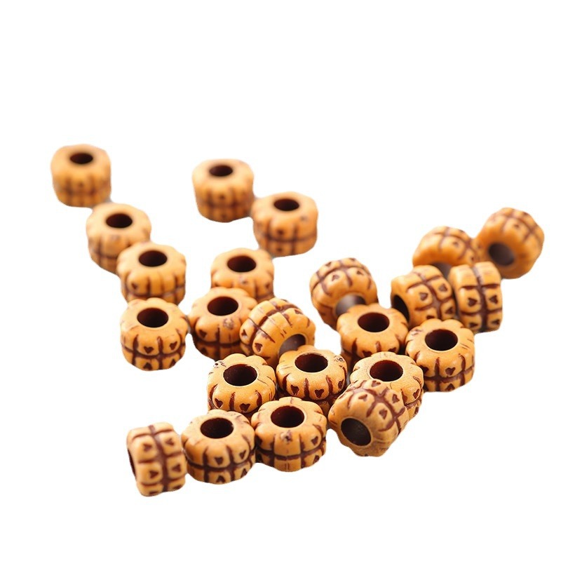 Heart Acrylic Beads 9mm x 6mm Checkered Wood Pattern Plastic 100pcs 4