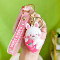 PVC Animal Cartoon Piglet Keychain with Soda Bottle Red Pink 5