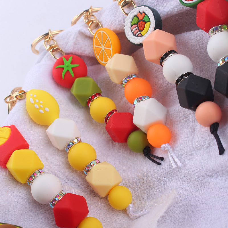 Cartoon Fruit Silicone Bead Keychain Fun Vibrant Colors 2
