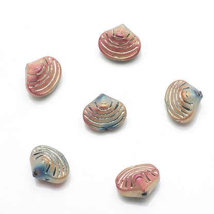 Electroplated Spiral Shell Glass Beads 14mm Iridescent Colors 30pcs 21