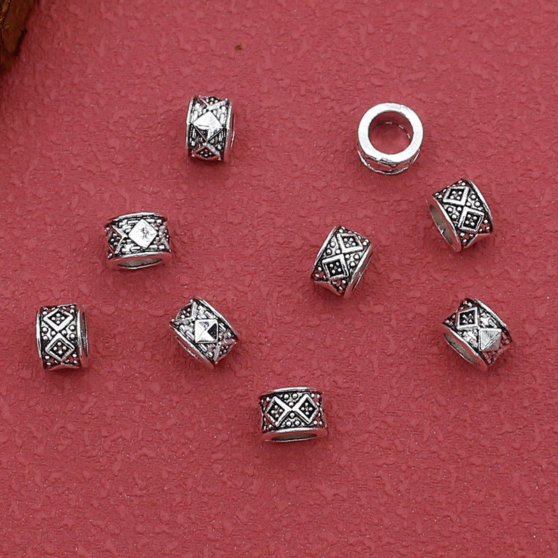 Rhombus Tube Metal Beads 7mm Tibetan Large Hole Vintage Silver Tone 100pcs 3