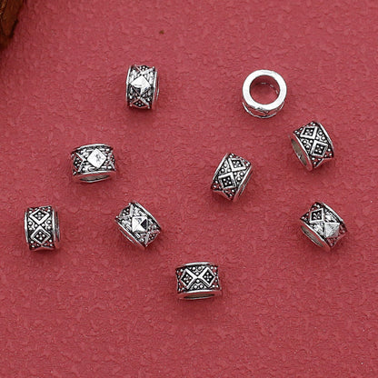 Rhombus Tube Metal Beads 7mm Tibetan Large Hole Vintage Silver Tone 100pcs 3