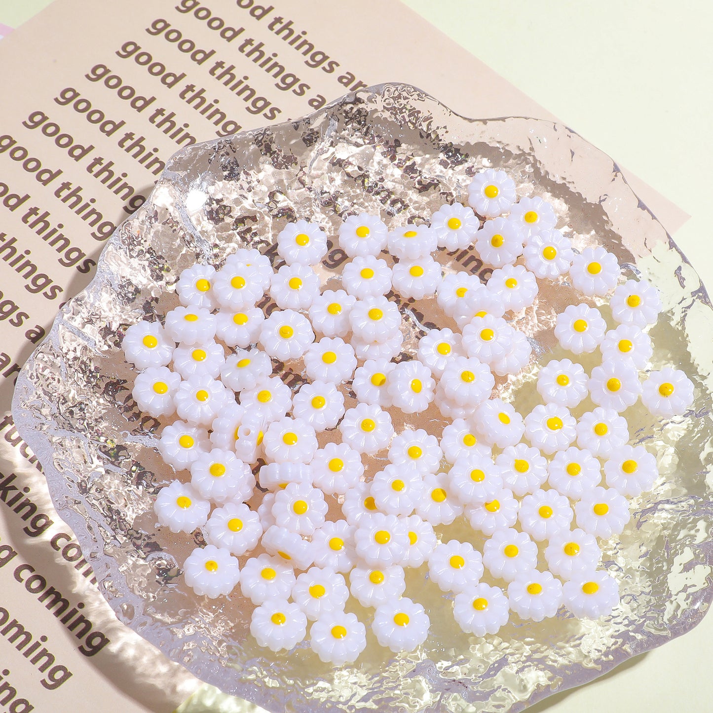 Imitation Shell Daisy Acrylic Beads 11mm Enamel Painted 20pcs 2