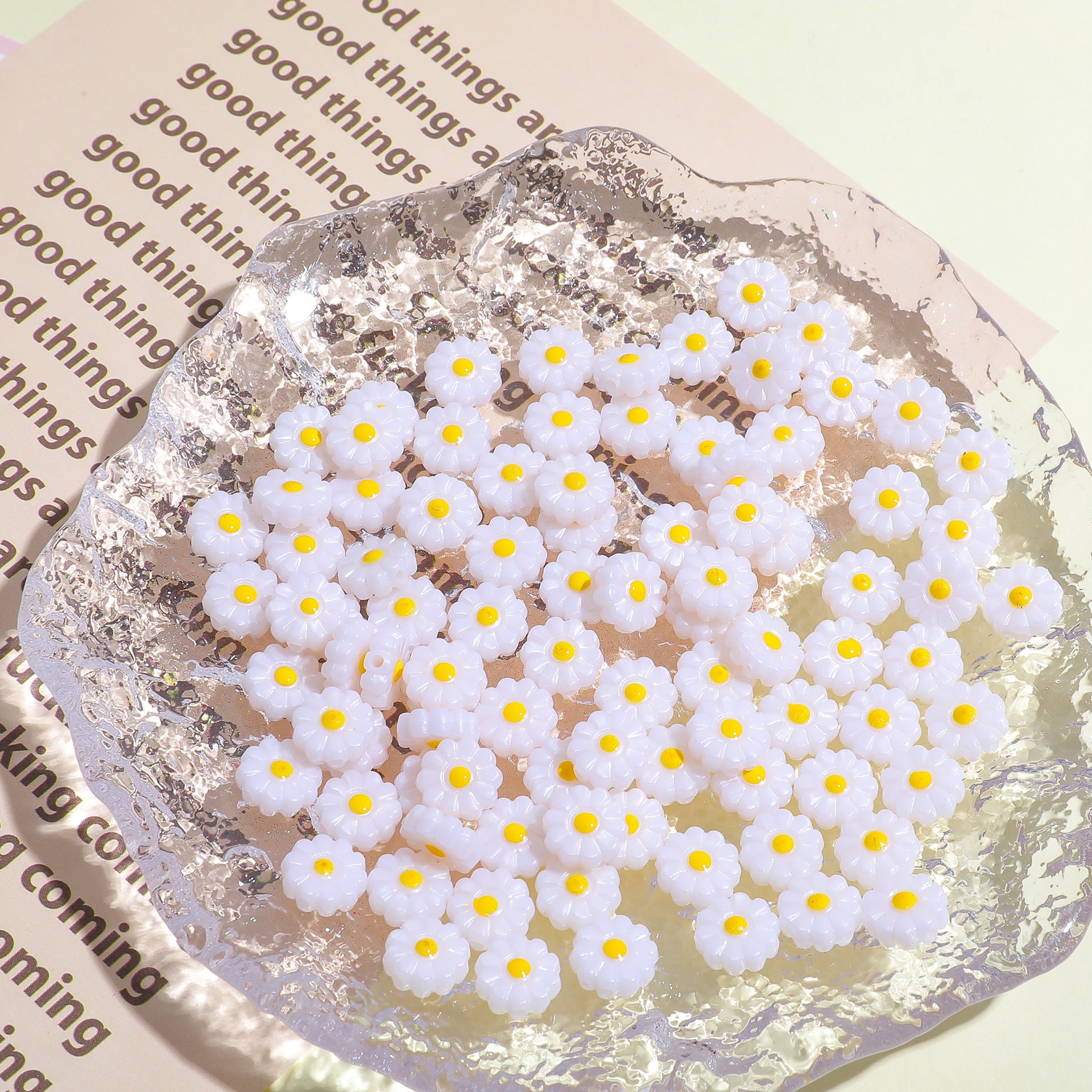 Imitation Shell Daisy Acrylic Beads 11mm Enamel Painted 20pcs 2