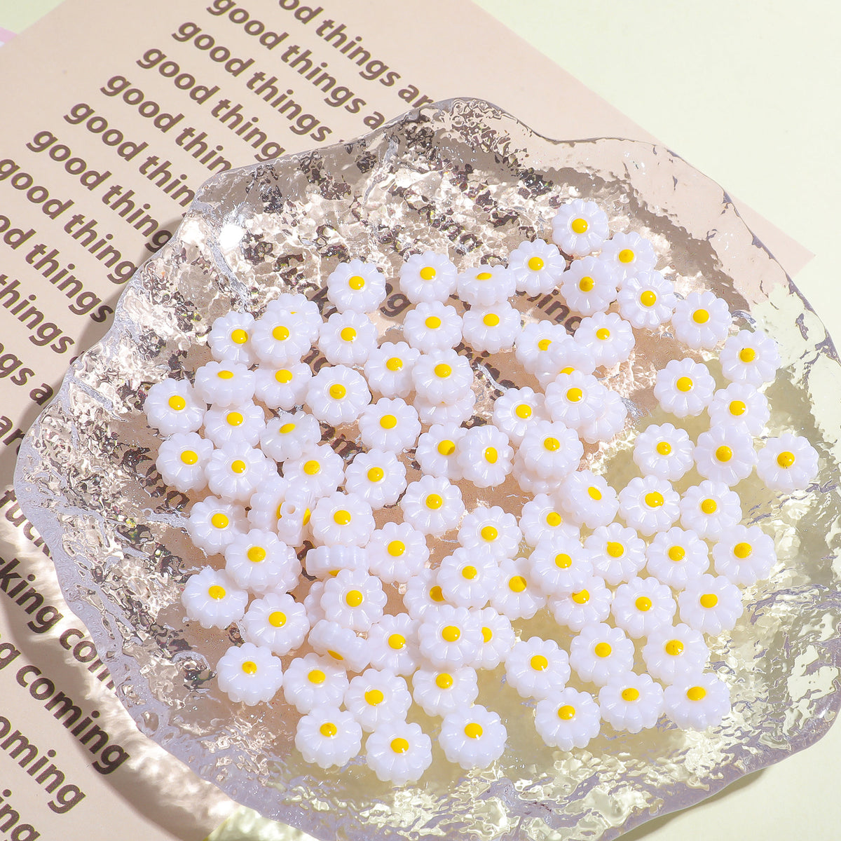 Imitation Shell Daisy Acrylic Beads 11mm Enamel Painted 20pcs 2