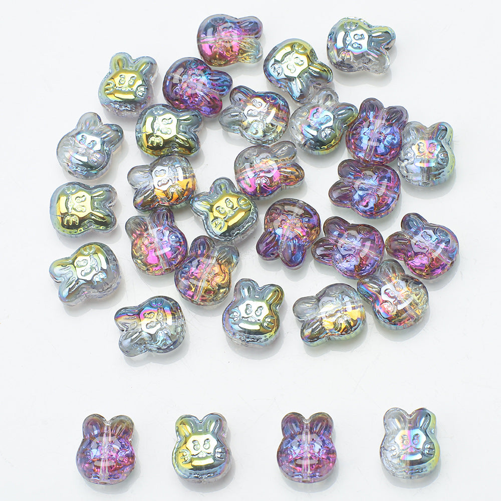 Plating Bunny Head Glass Beads 12mm Iridescent 30pcs 12