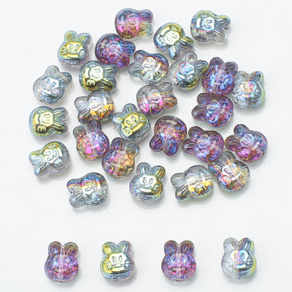 Plating Bunny Head Glass Beads 12mm Iridescent 30pcs 12