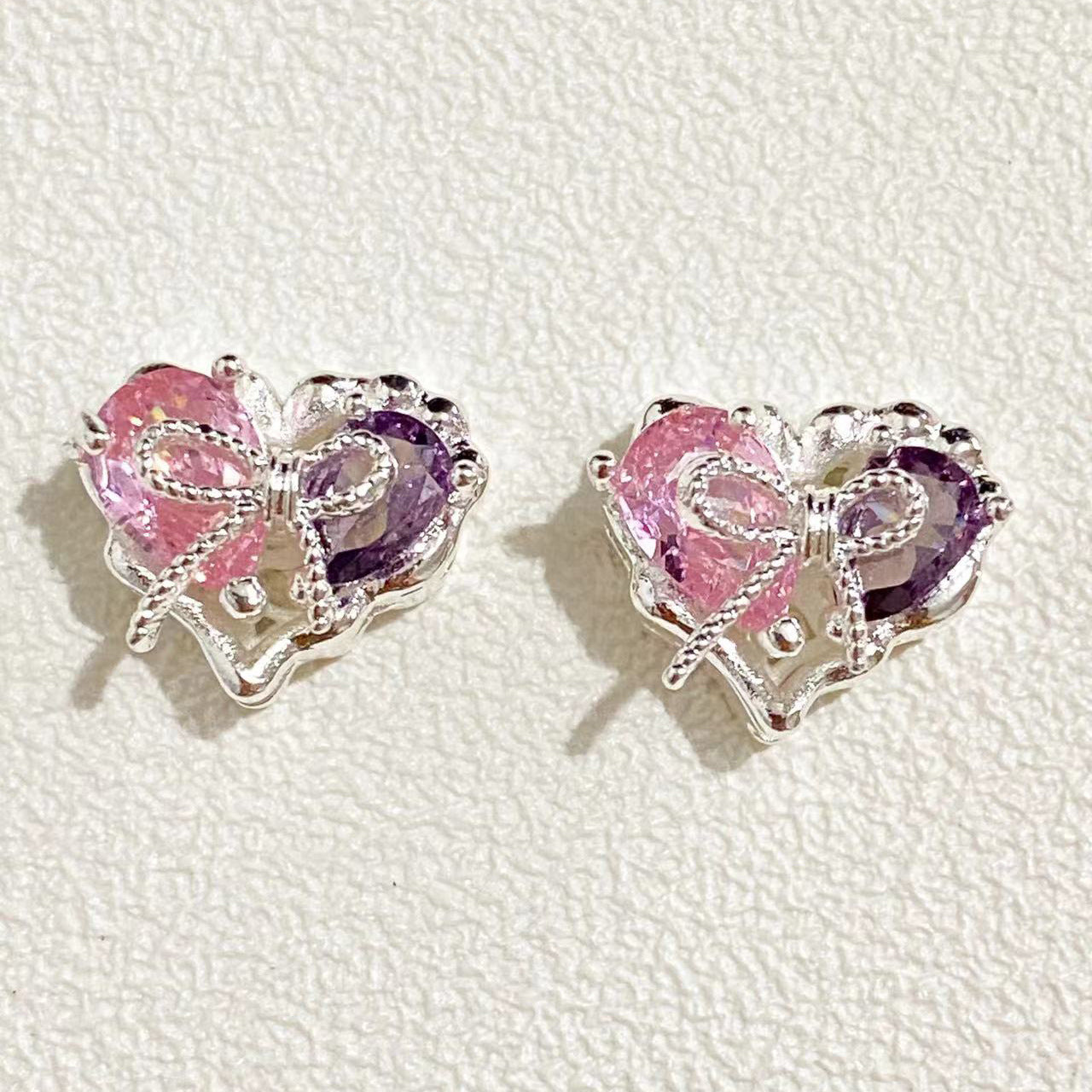 Brass Heart Metal Beads 12x10mm Zirconia Embeded Bow 5pcs 8