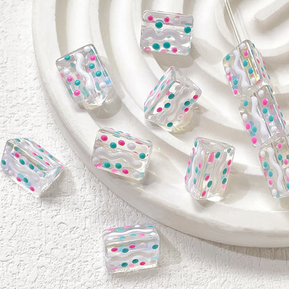Lampwork Prism Glass Beads 12mm Hand Painted Dopamine Polka Dotted 5pcs 6