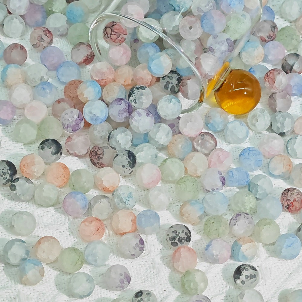 Frosted Round Glass Beads 6mm Colorful Speckled Matte Finish 50pcs 7