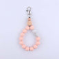 Wood Hexagon Silicone Bead Wristlet Keychain Natural Pastel Colors 7