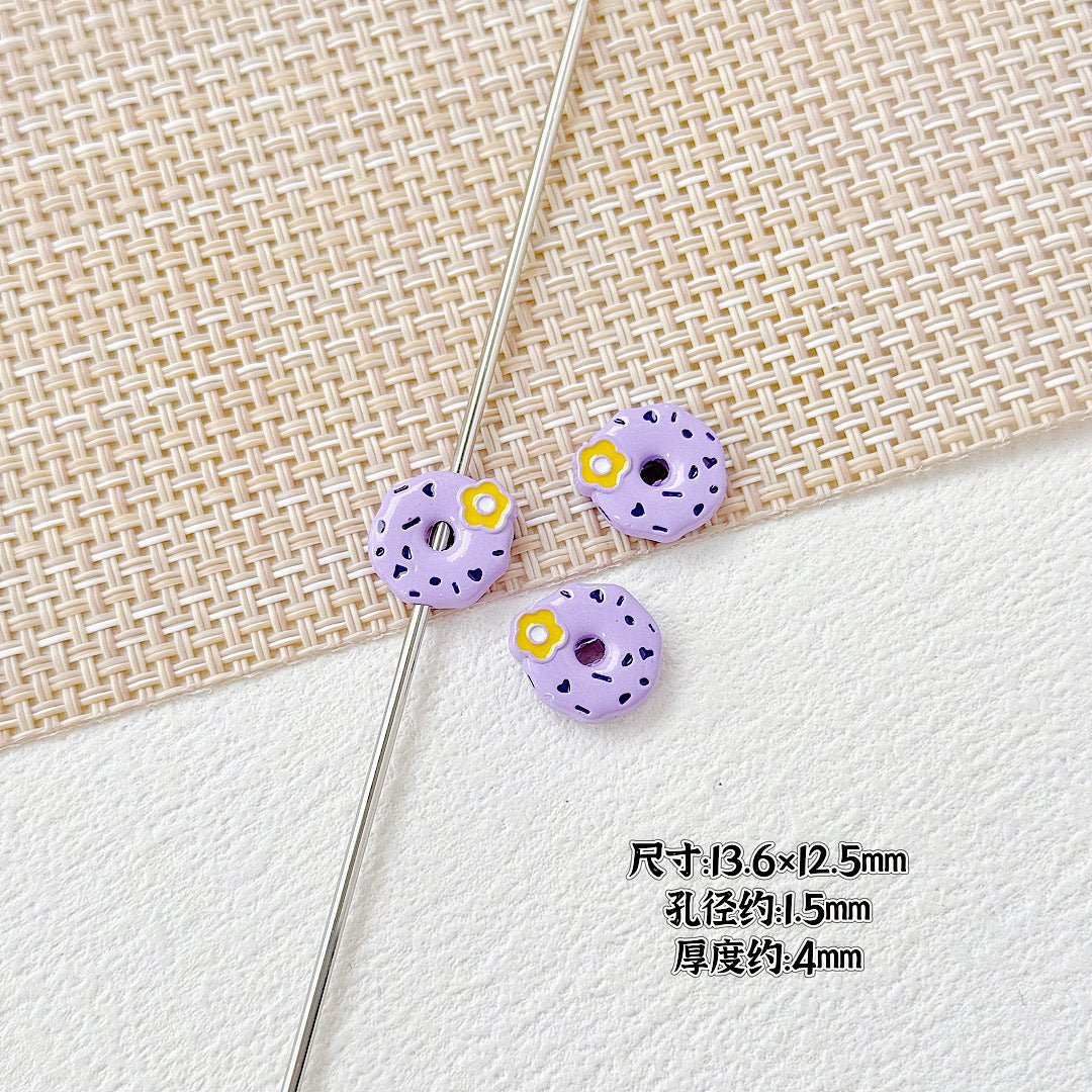 Donut Metal Beads 13mm Painted Enamel Pastel 10pcs 7