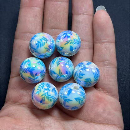 Plating Leaf Acrylic Beads 16mm UV Willow Print 100pcs 4