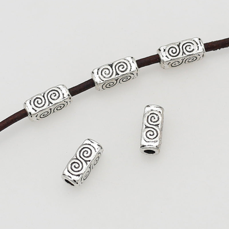Tube Metal Beads 10mm Tibetan Geometric Circle Patterned 1pc 4