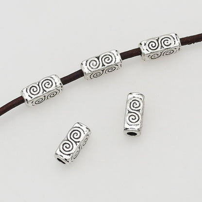 Tube Metal Beads 10mm Tibetan Geometric Circle Patterned 1pc 4