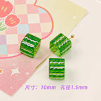 Lampwork Glass Beads Oval Cylindrical Hand Painted Christmas Theme 10pcs 5
