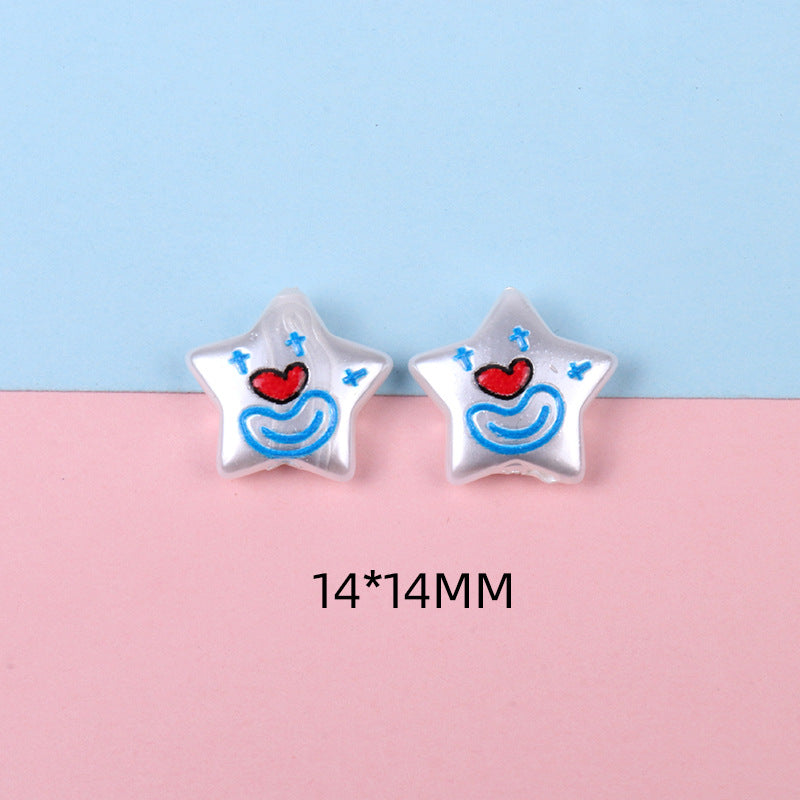 Hand Painted Cartoon Pattern Pearlized Acrylic Beads ABS Plastic 10pcs 18
