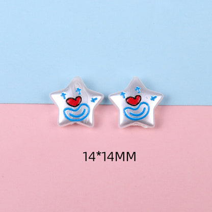 Hand Painted Cartoon Pattern Pearlized Acrylic Beads ABS Plastic 10pcs 18