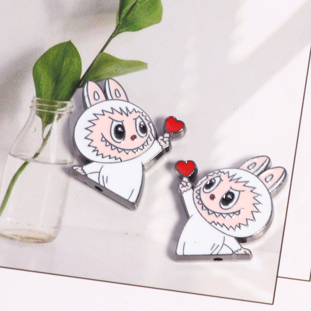 Finger Heart Pose Metal Beads 20mm Enamel Alloy 5pcs 9