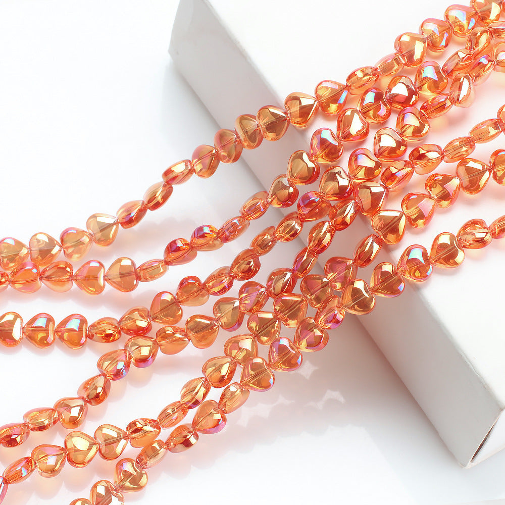 Electroplated Heart Glass Beads 8mm Transparent Mixed Colors 50pcs 17