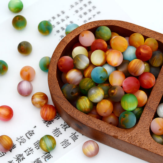 Vintage Matte Oil Painting Color Imitation Opal Resin Beads 8-10mm 100pcs
