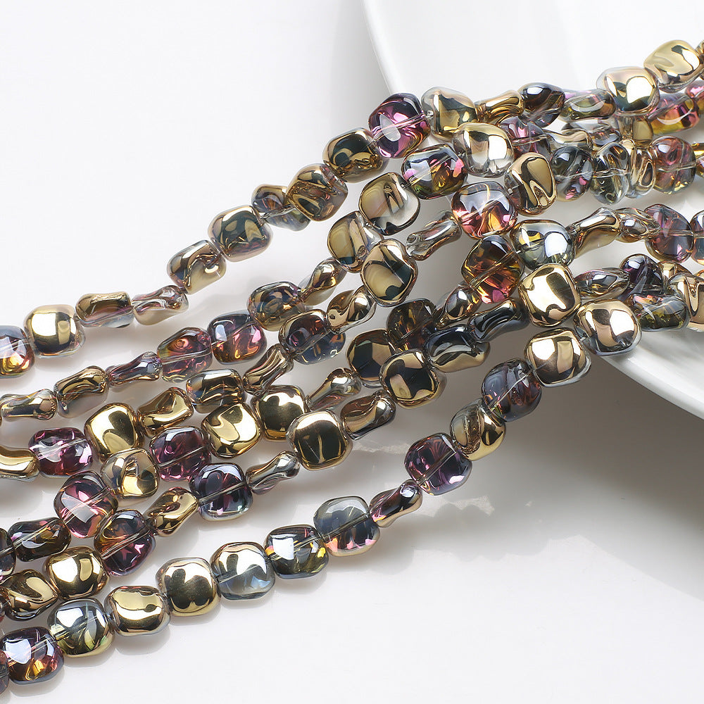 Electroplated Oblique Square Glass Beads 12mm Transparent Iridescent 20pcs 7