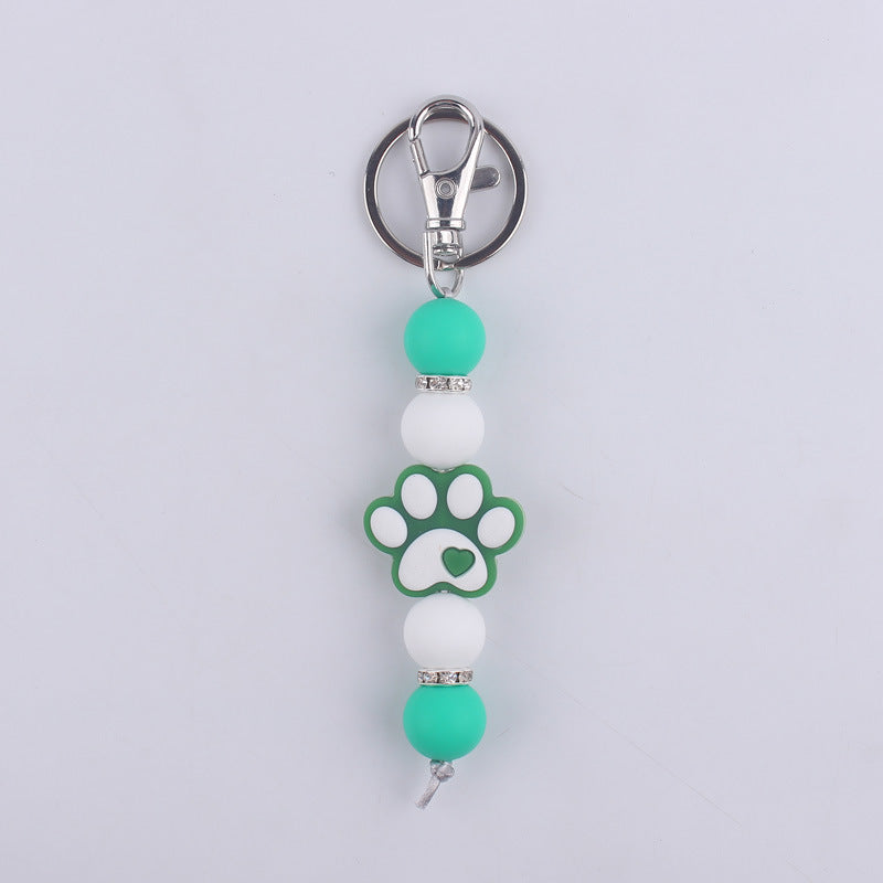 Cartoon Dog Claw Silicone Beaded Keychain with Paw Print Charm 8