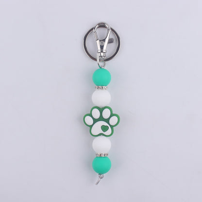 Cartoon Dog Claw Silicone Beaded Keychain with Paw Print Charm 8