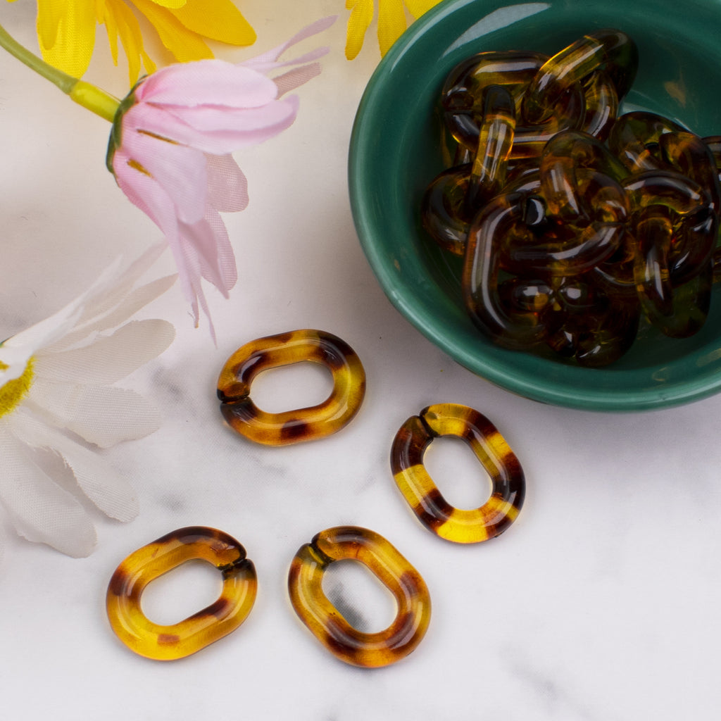Plastic Leopard Print Open Chain Links 23mm Transparent Amber 100pcs 2