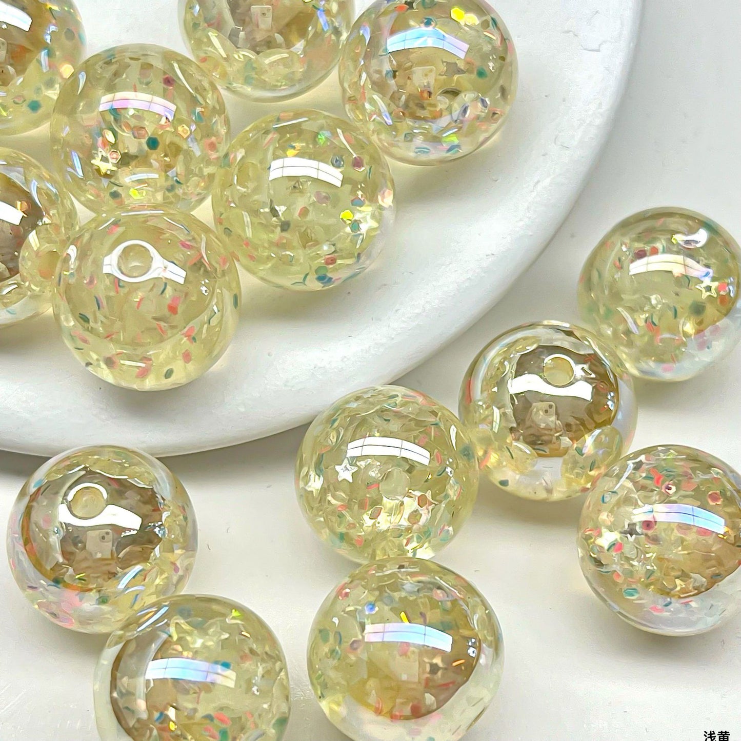 Clear Sparkle Glitter Resin Beads 16mm Round 10pcs 11