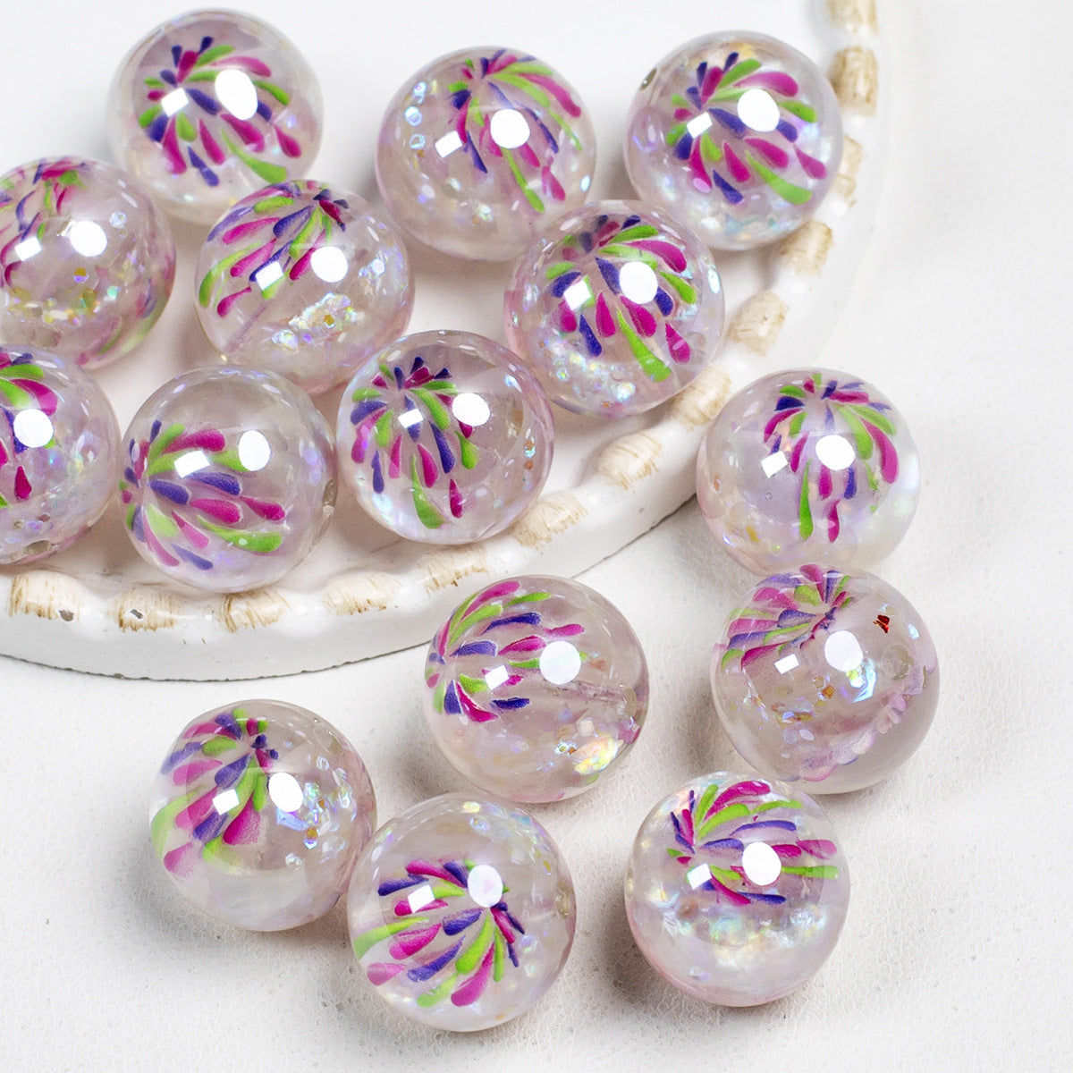 Luminous Fireworks Pattern Resin Beads 15mm Round 10pcs 8