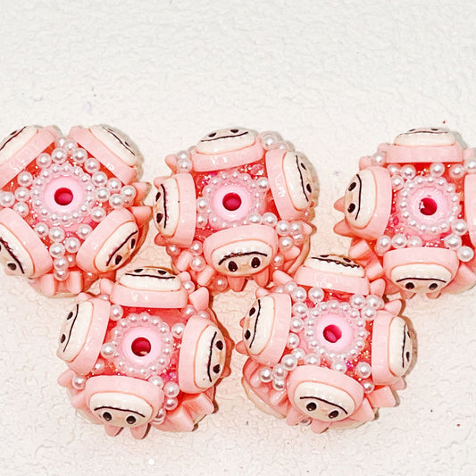 Handmade Round Clay Beads 25mm Adorable Pastel Faces 2pcs 2