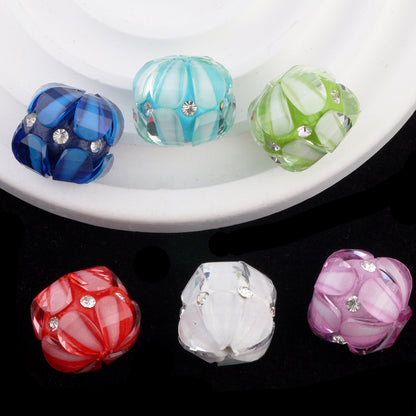 Flower Clay Beads 15mm Crystal Petal Wrapped Pastel Mixed 6pcs 7