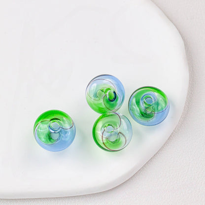 Hollow Spiral Striped Blown Glass Spacer Beads Colorful 4pcs 13