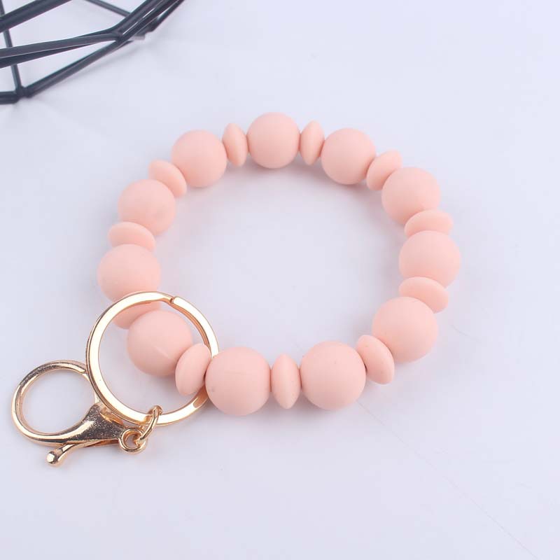 Silicone Bead Wristlet Keychain Matte Soft Hues Gold Clasps 6