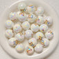 Plated Bubblegum Beads 19mm White Iridescent Sanri Character Prints 5pcs 8