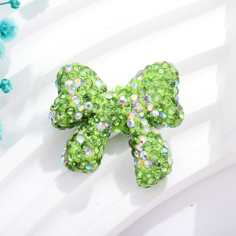 Rhinestone Bow Clay Beads 28mm Colorful Sparkle 5pcs 10