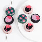 Flat Acrylic Beads 17mm Black Pink Strawberry Printed 20pcs