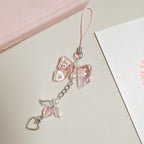 Acrylic Angel Wing Phone Charm Pastel Bow Pendant 4pcs 13cm 6
