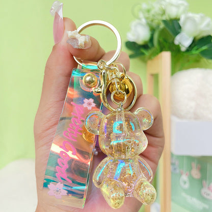 Acrylic Crystal Sitting Bear Keychain Iridescent Glitter Colors 9