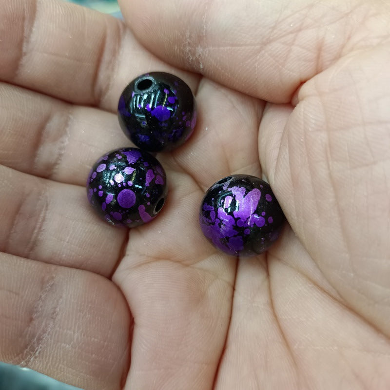 Dark Tone Spray Ink Acrylic Beads 16mm Glossy Splatter Pattern 100pcs 12
