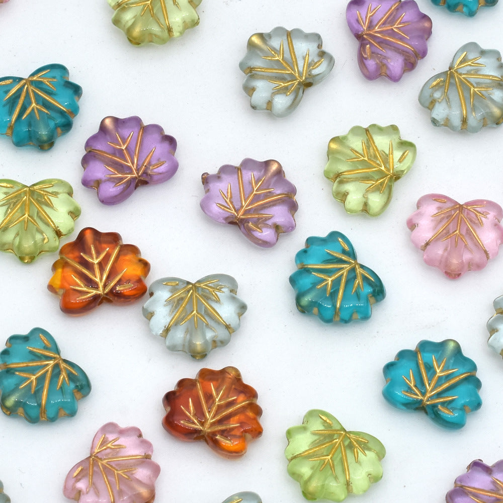 Clear Leaf Acrylic Beads 13mm Gild Embellished 100pcs 2